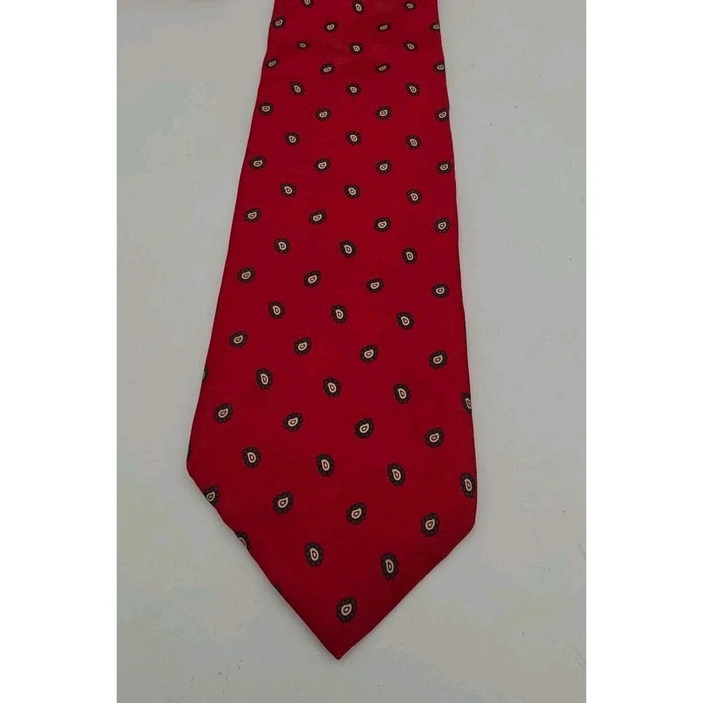 Vintage Neil Martin Red Italian Silk Foulard Tie Floral Handmade USA Power Tie